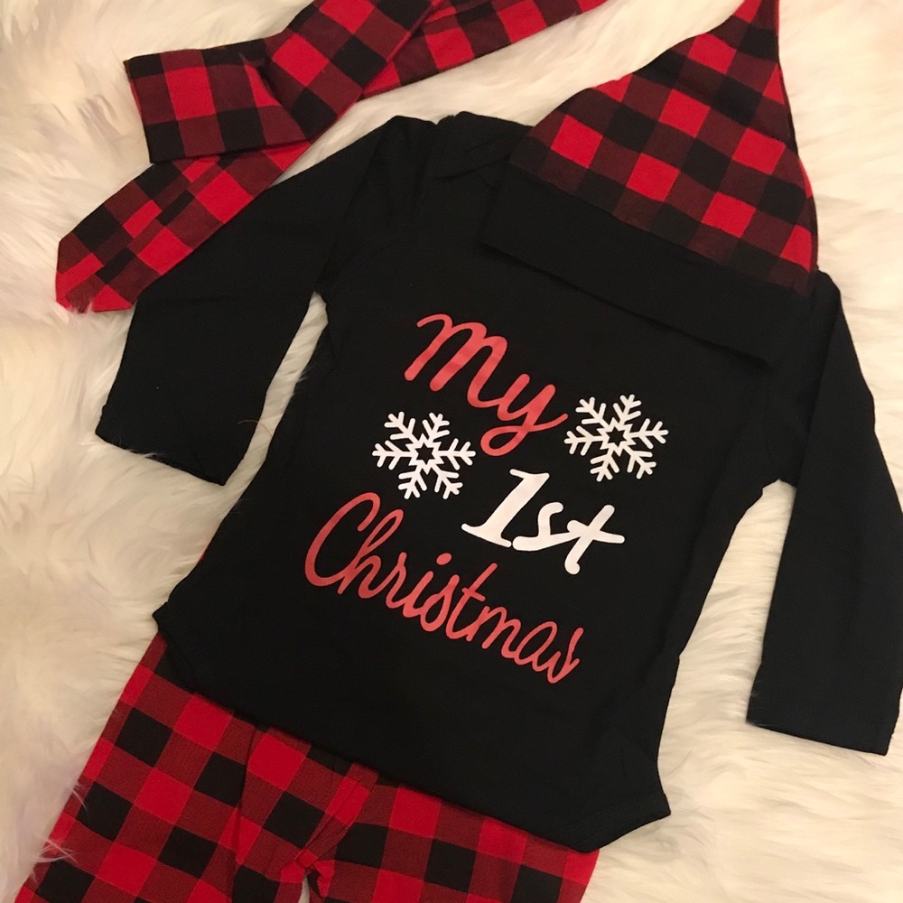 NWT My 1st Christmas 4 Pc Red/Black Plaid Outfit